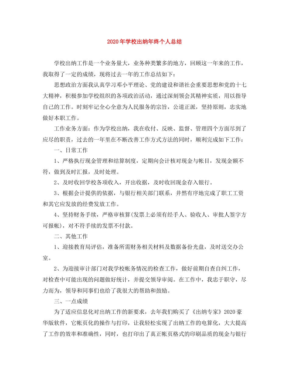 2020年学校出纳年终个人总结_第1页