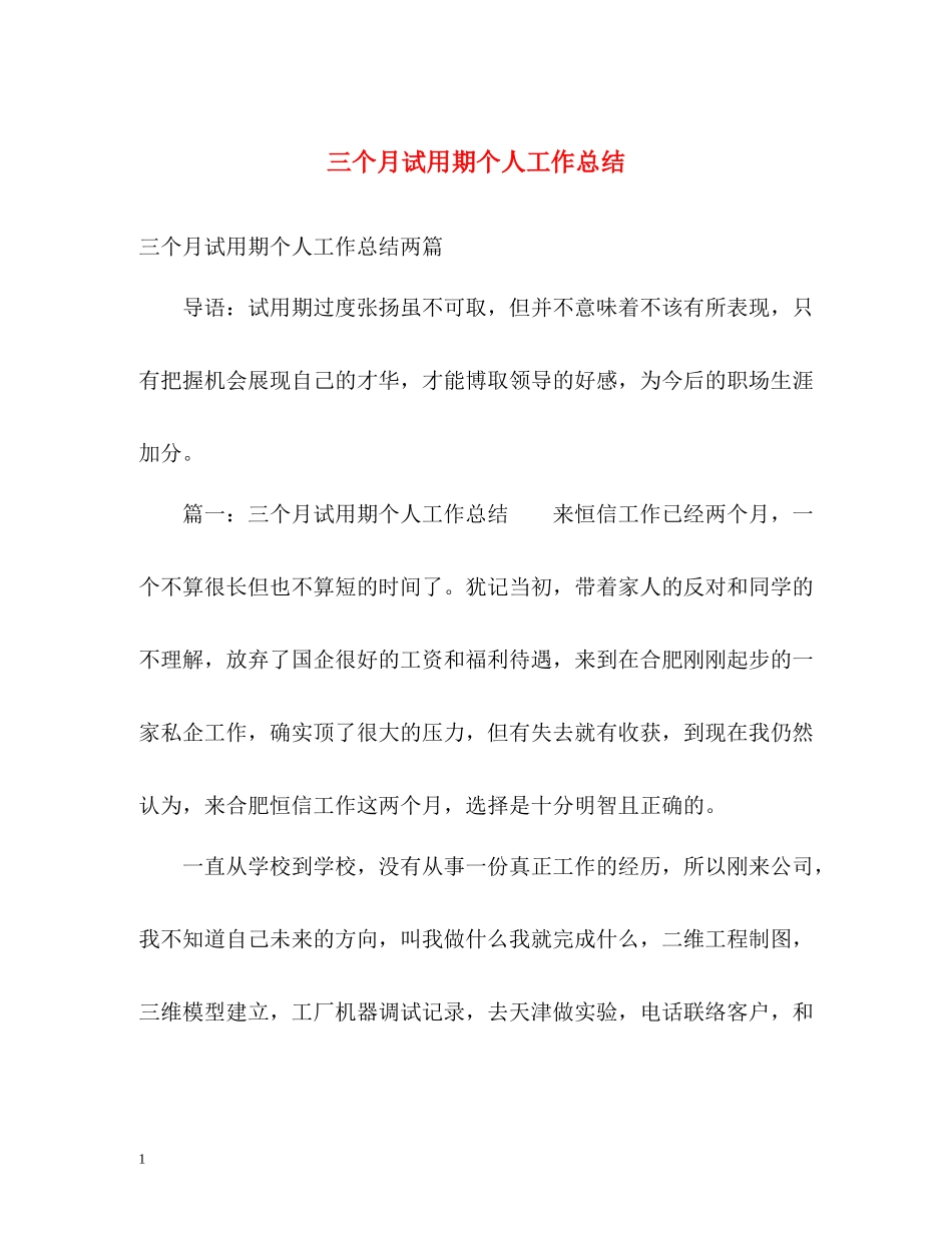 三个月试用期个人工作总结_第1页