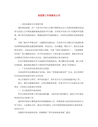 县团委工作思路怎么写