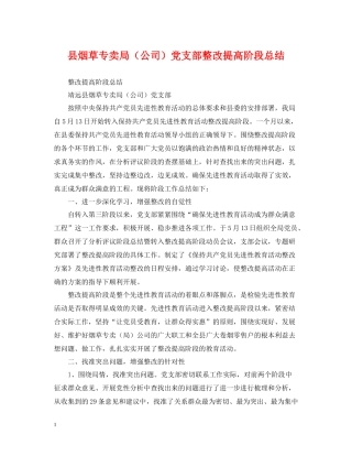 县烟草专卖局（公司）党支部整改提高阶段总结2