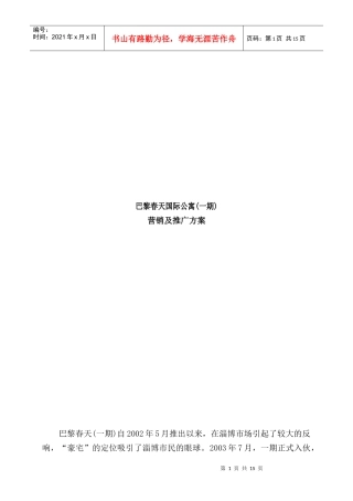 房地产行业某国际公寓一期营销及推广方案