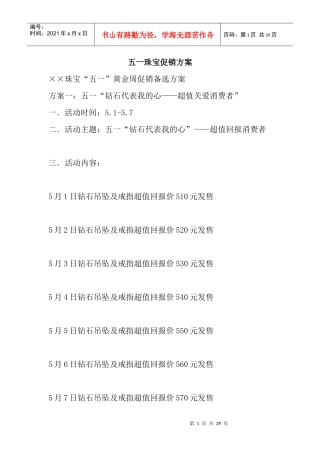 可行性研究报告珠宝促销方案
