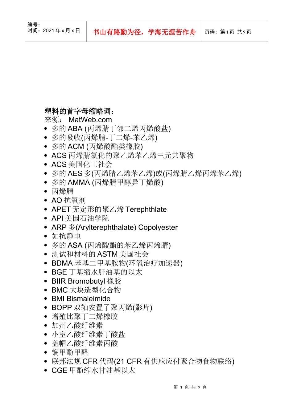 塑料的首字母缩略词分享_第1页