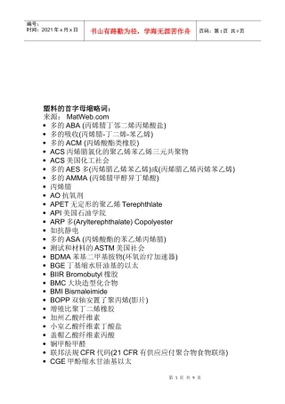 塑料的首字母缩略词分享