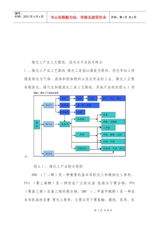 煤化工产业工艺路线与技术水平