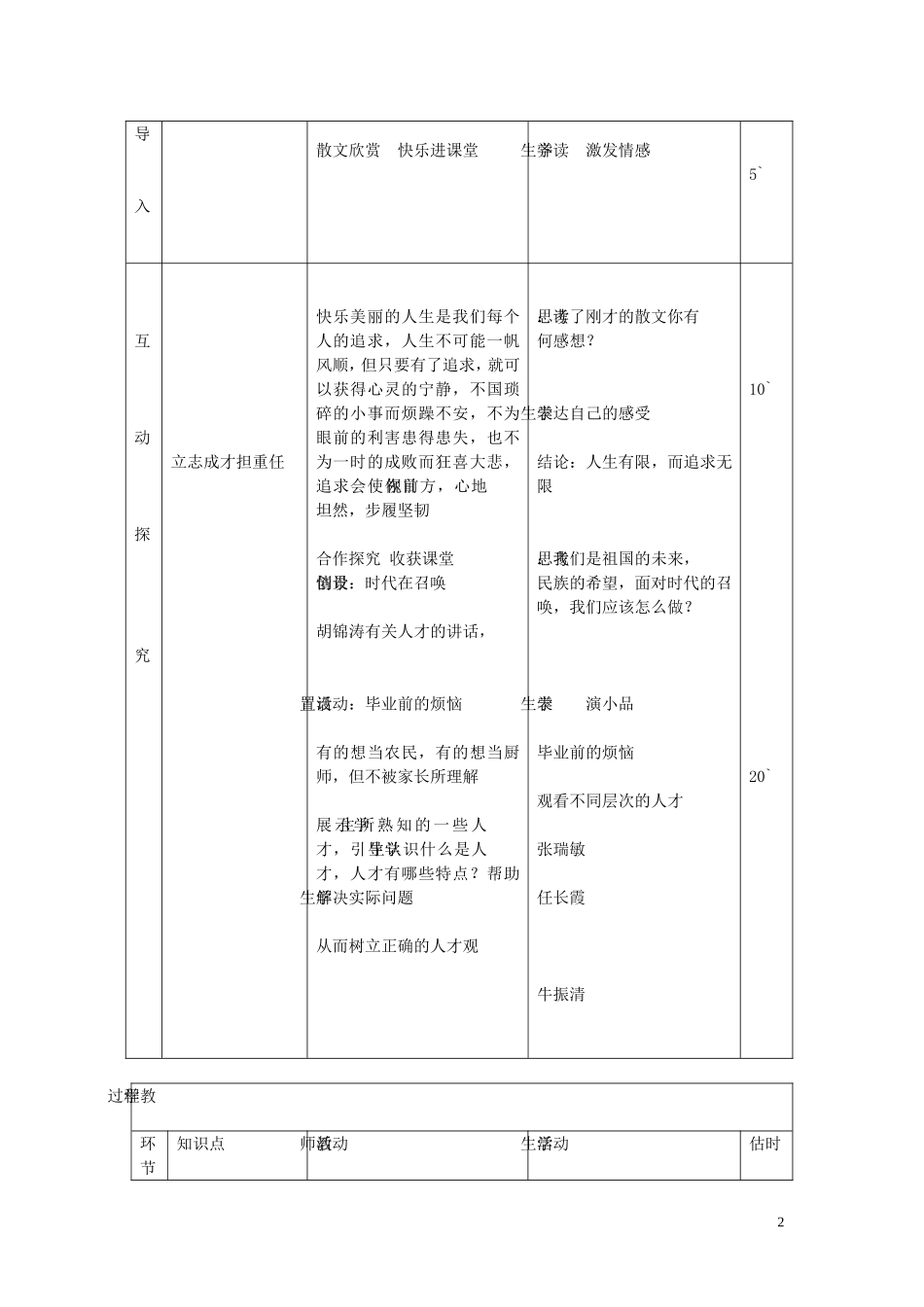 九年级政治全册第十二课第2框人生追求无止境教案鲁教版_第2页