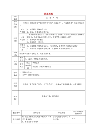 新疆兵团第五师八十八团学校高中信息技术下册第7课时简单表格教案