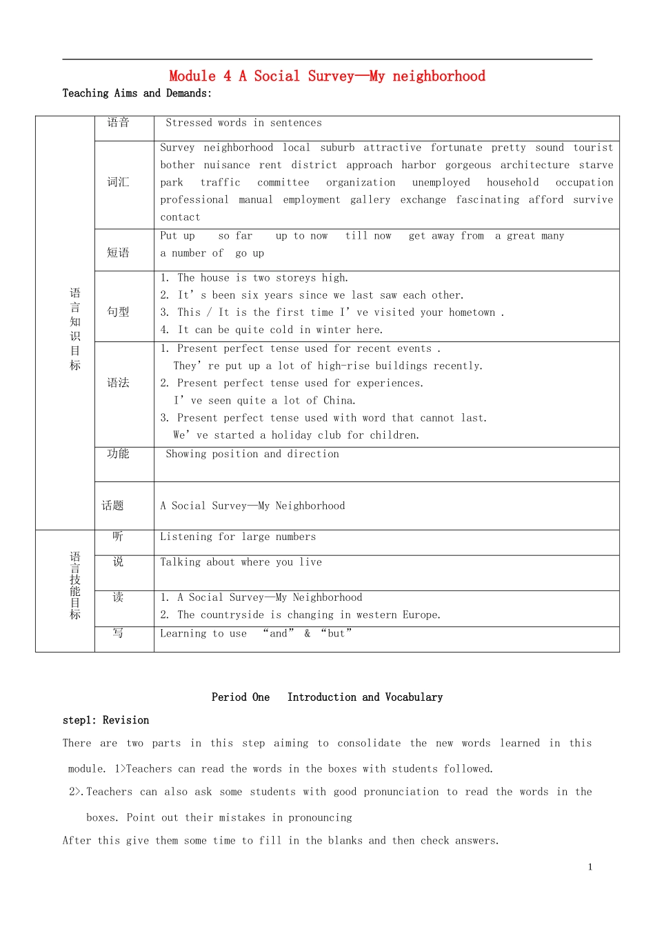 山西省吕梁市石楼县石楼中学高中英语 Module 4 教案 外研版必修1_第1页