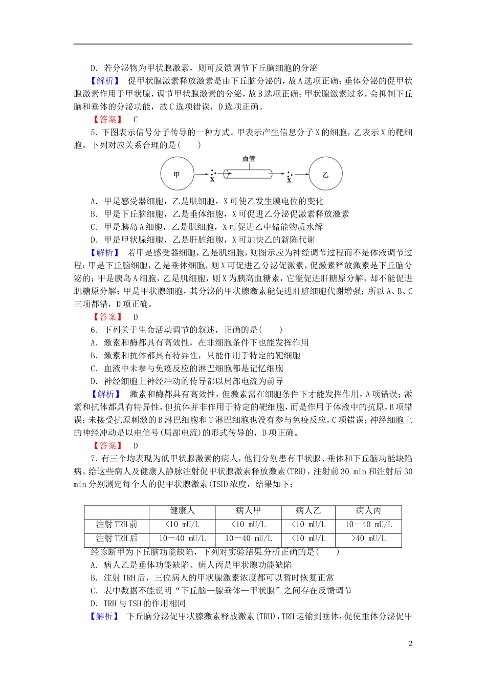 2016届高考生物总复习激素的调节与神经调节的关系试题含解析_第2页