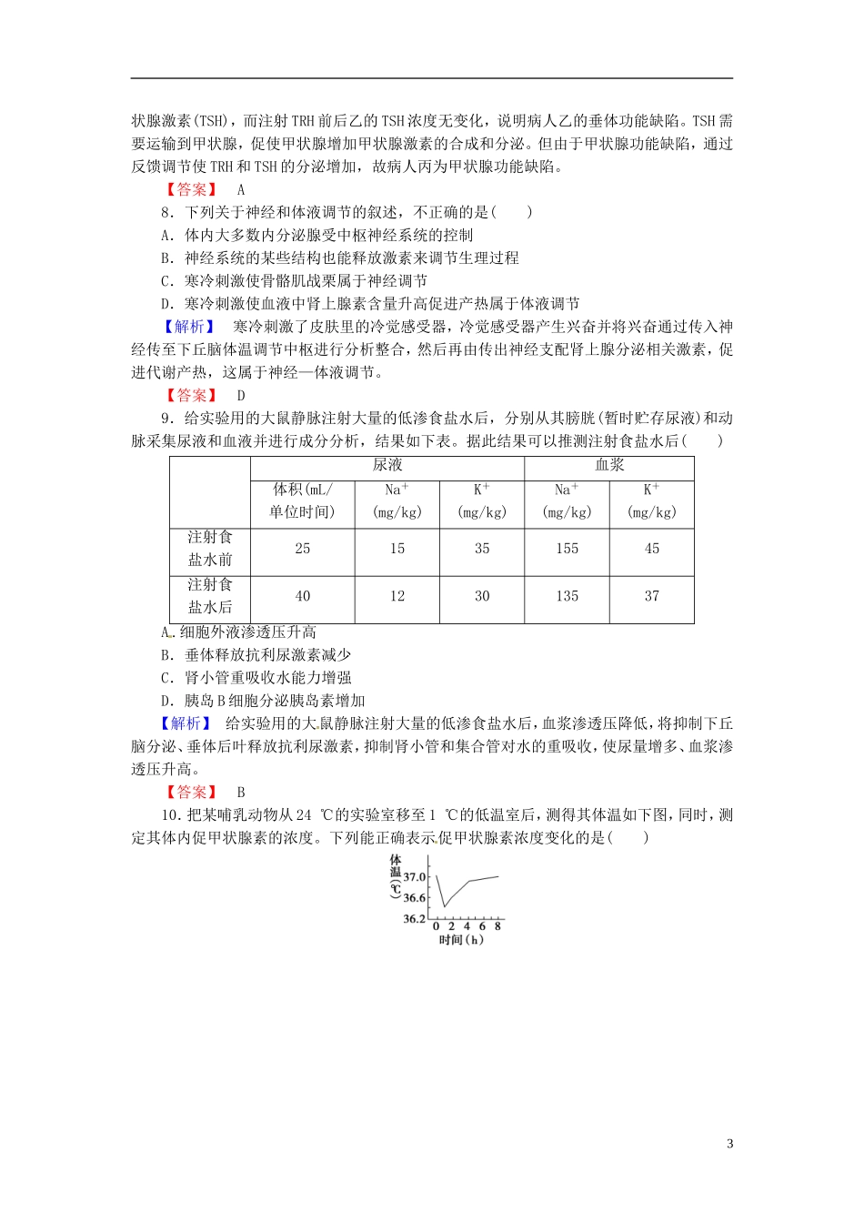 2016届高考生物总复习激素的调节与神经调节的关系试题含解析_第3页