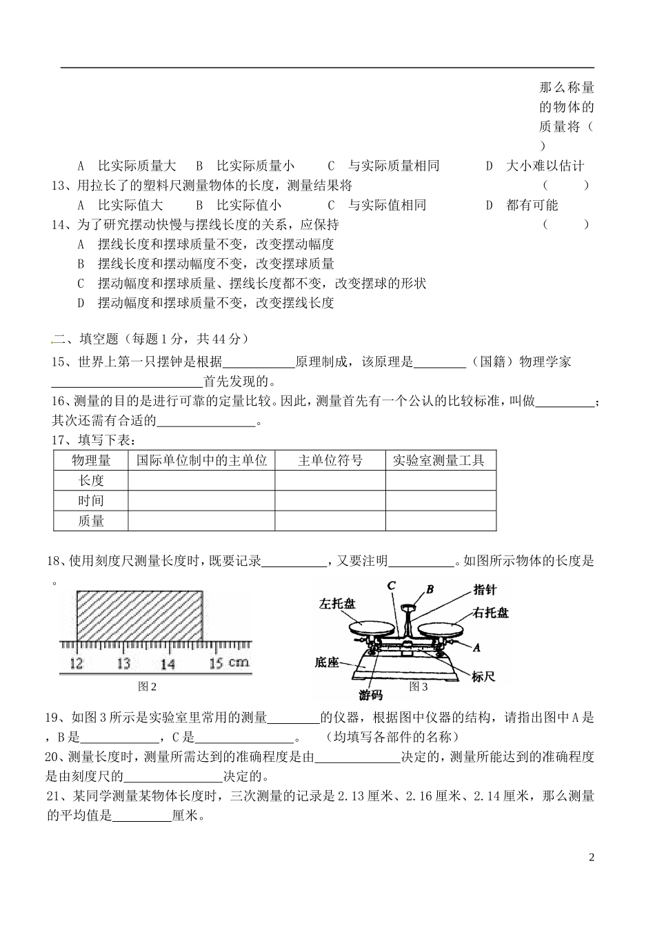 上海市上南中学南校2015_2016学年八年级物理9月月考试题无答案沪科版_第2页