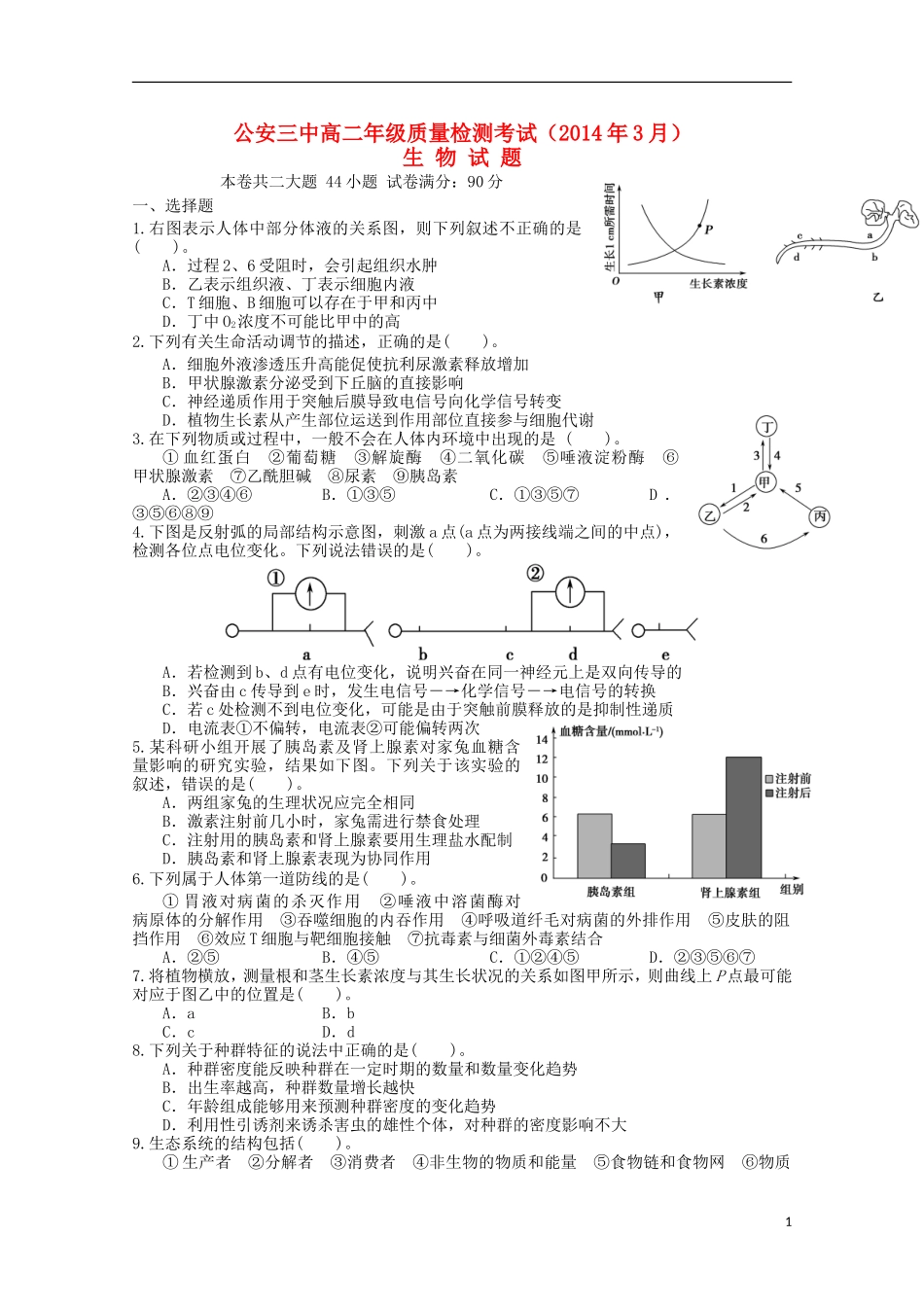 湖北省公安县第三中学2013_2014学年高二生物3月月考试题无答案_第1页