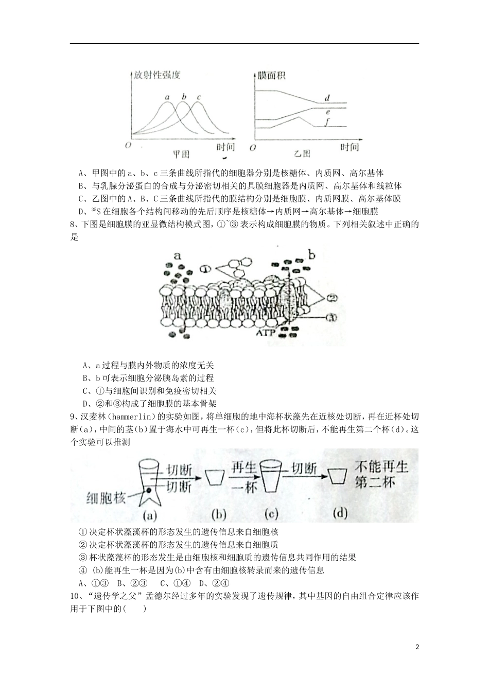 江苏省淮安市四星级高中2016届高三生物上学期10月阶段测试试题_第2页