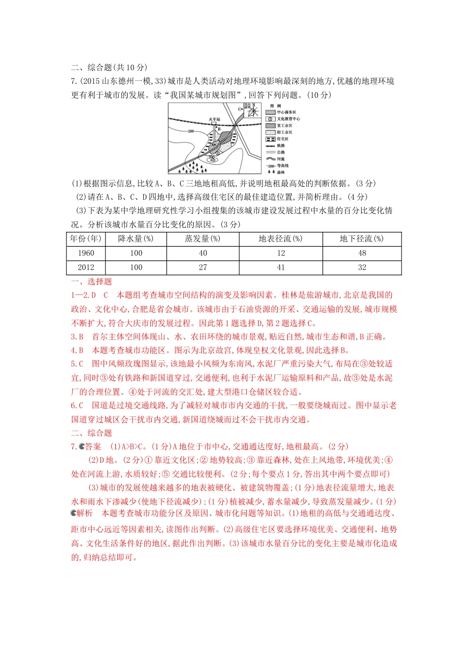 2年模拟2016版高考地理第九单元第一节城市内部空间结构与不同等级城市的服务功能_第2页