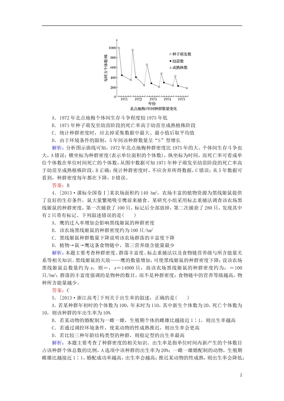2016高三生物第一轮总复习第一编考点过关练考点33种群的特征及数量变化_第2页