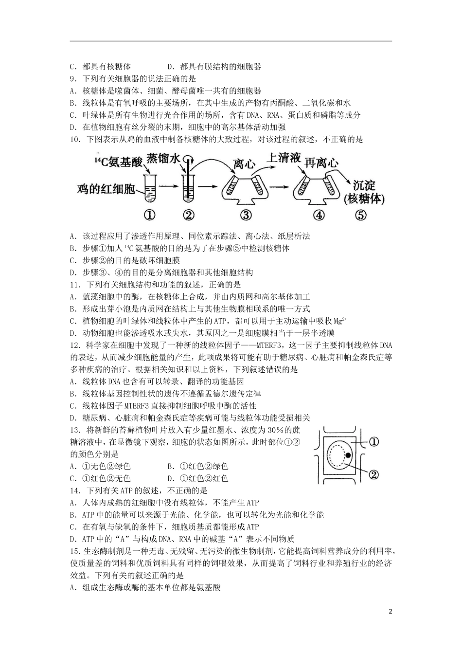山东省诸城市2016届高三生物10月月考试题_第2页