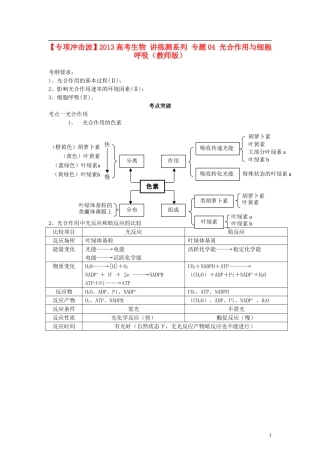 【专项冲击波】2013高考生物 讲练测系列 专题04 光合作用与细胞呼吸（教师版）