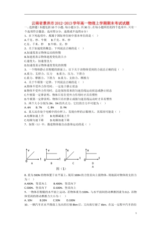 云南省景洪市2012-2013学年高一物理上学期期末考试试题（无答案）新人教版
