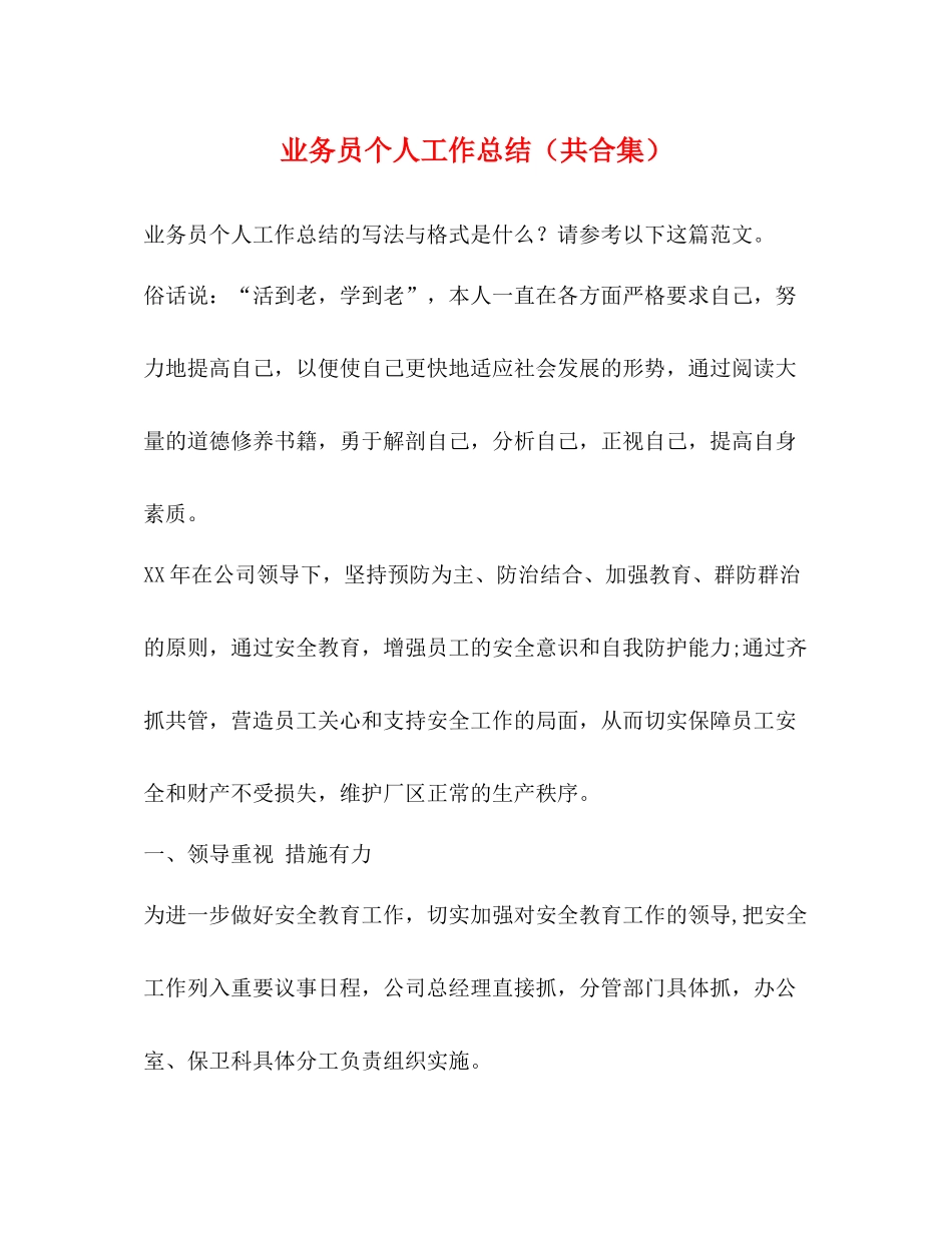 业务员个人工作总结（共合集）_第1页