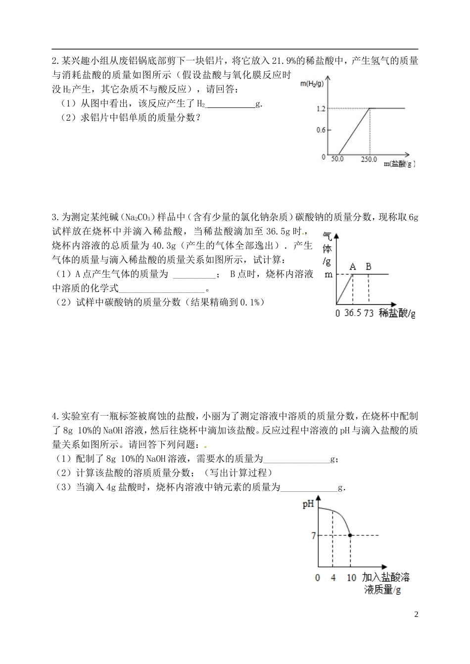 湖北省孝感市孝南区肖港镇肖港初级中学中考化学专题27图象分析练习无答案_第2页