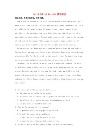 英语周报2015年高中英语Unit4Behindbeliefs课外阅读练习牛津译林版选修9