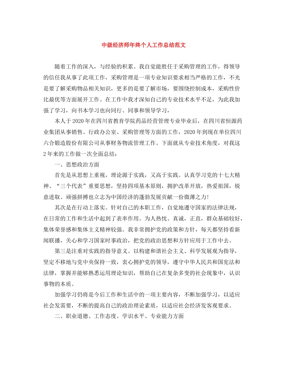 中级经济师年终个人工作总结范文_第1页