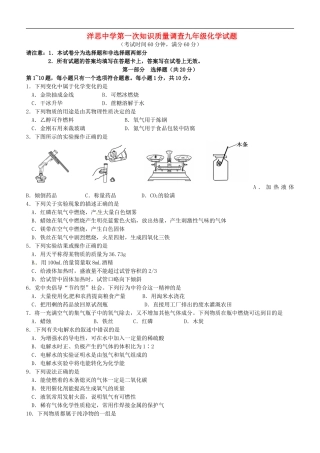 江苏省泰兴市洋思中学2016届九年级化学上学期第一次知识质量调查试题新人教版