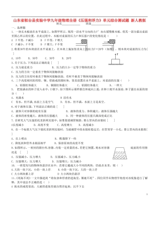 山东省桓台县实验中学九年级物理全册《压强和浮力》单元综合测试题（无答案） 新人教版
