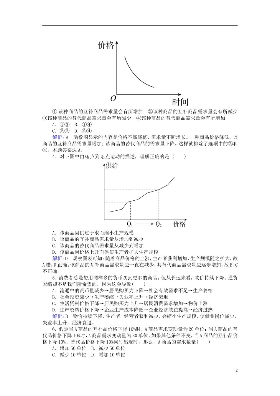 2016高中政治2.2价格变动的影响课后课时精练含解析新人教版必修1_第2页