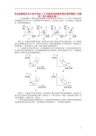 2016高中政治2.2价格变动的影响课后课时精练含解析新人教版必修1