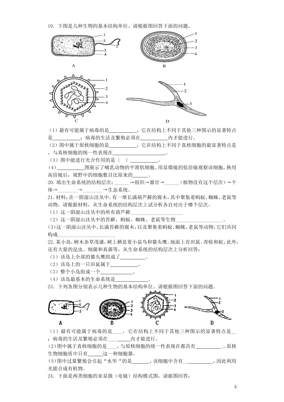 河南省光山二高2016届高三生物复习第一章走进细胞单元强化训练题含解析新人教版必修1_第3页