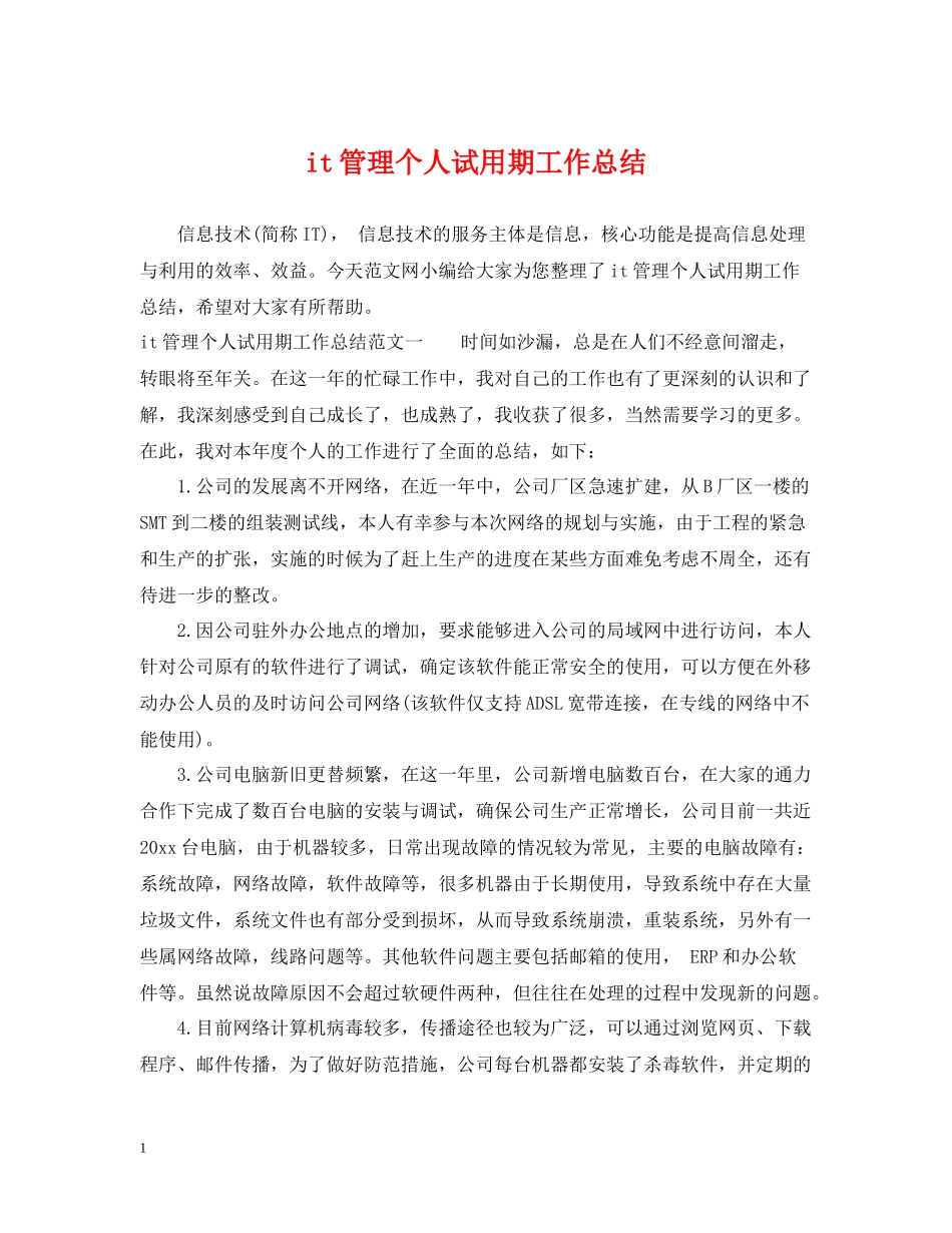 it管理个人试用期工作总结_第1页