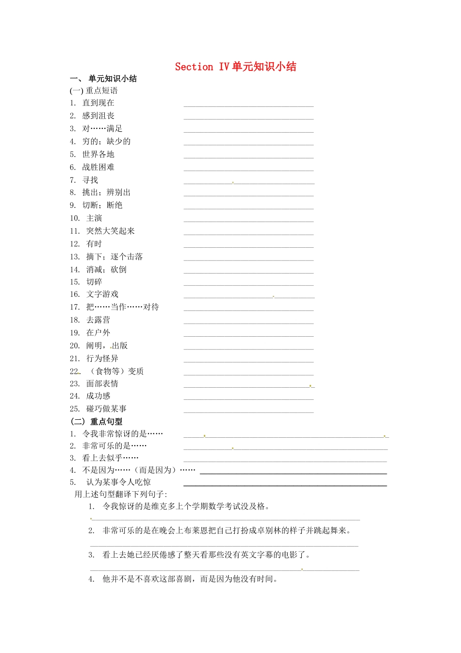 吉林省吉林市第一中学校高中英语Unit3AtasteofEnglishHumourSectionIV单元知识小结新人教版必修4_第1页
