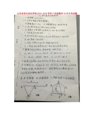 山东省寿光世纪学校2015_2016学年八年级数学10月月考试题扫描版华东师大版