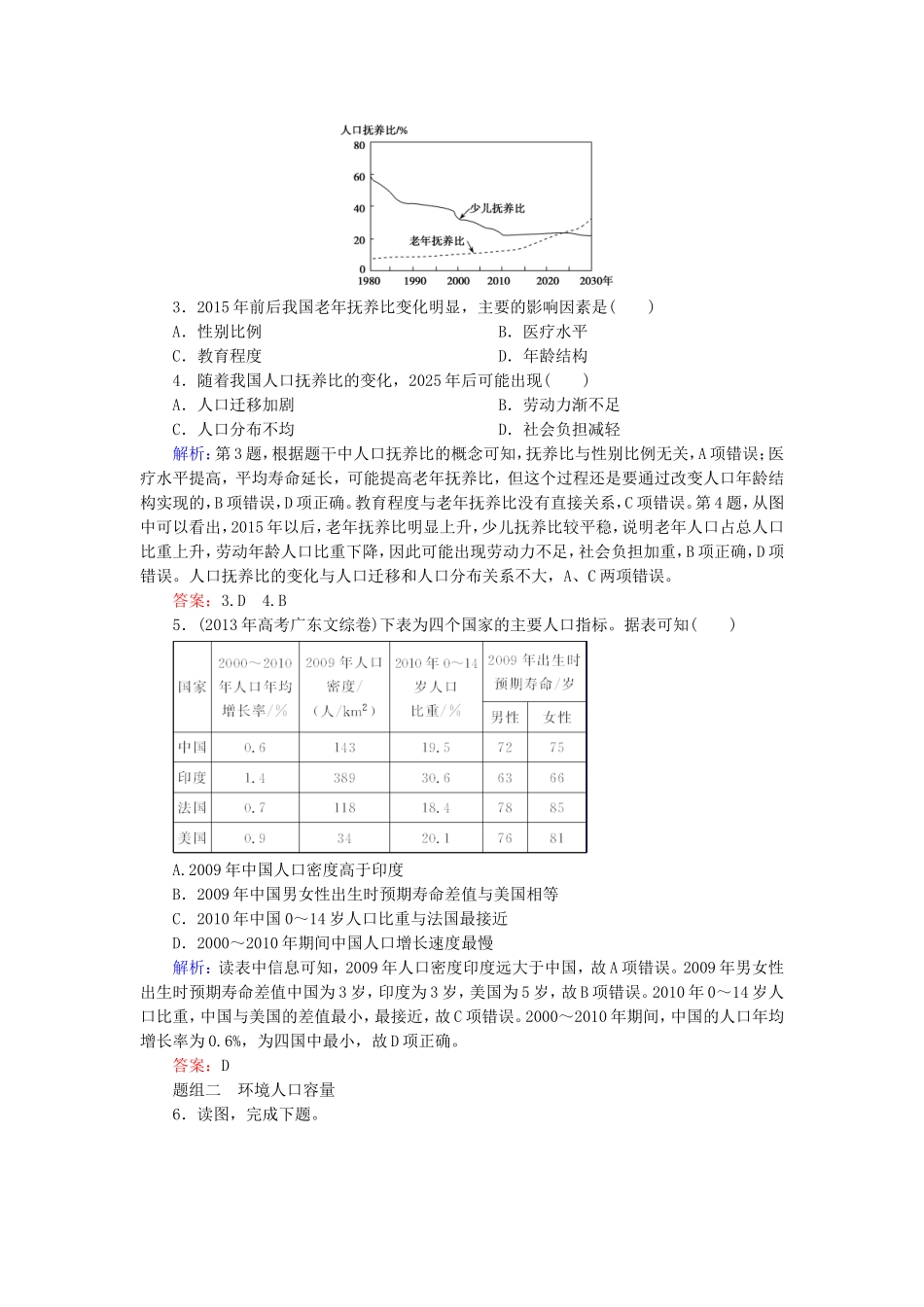 优化探究2016届高考地理总复习6.1人口的数量变化和人口的合理容量练习_第2页