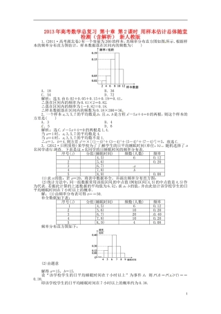2013年高考数学总复习 第十章 第2课时 用样本估计总体随堂检测（含解析） 新人教版