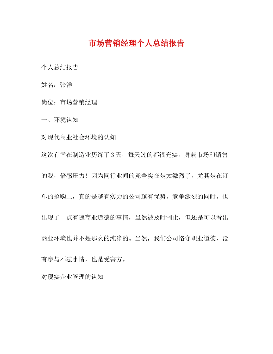 市场营销经理个人总结报告_第1页