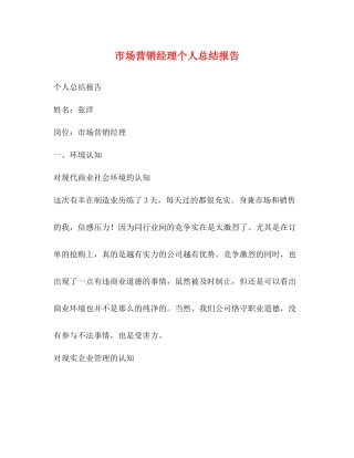 市场营销经理个人总结报告