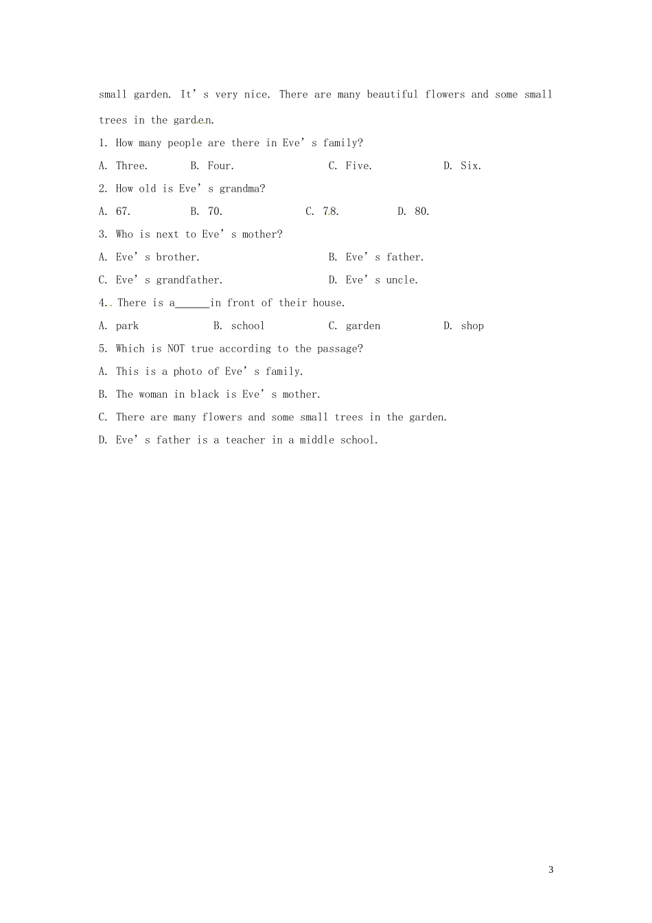 山东省冠县第一中学七年级英语上册Module2MyfamilyUnit1Isthisyourmum课时作业新版外研版_第3页