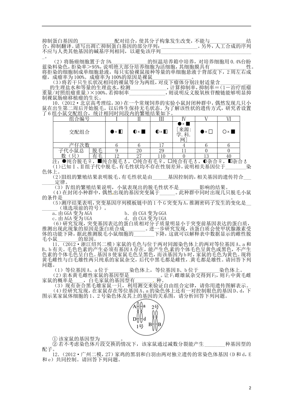 （通用版）2013年高考生物二轮复习 专题四 生物的遗传专题升级训练卷_第2页
