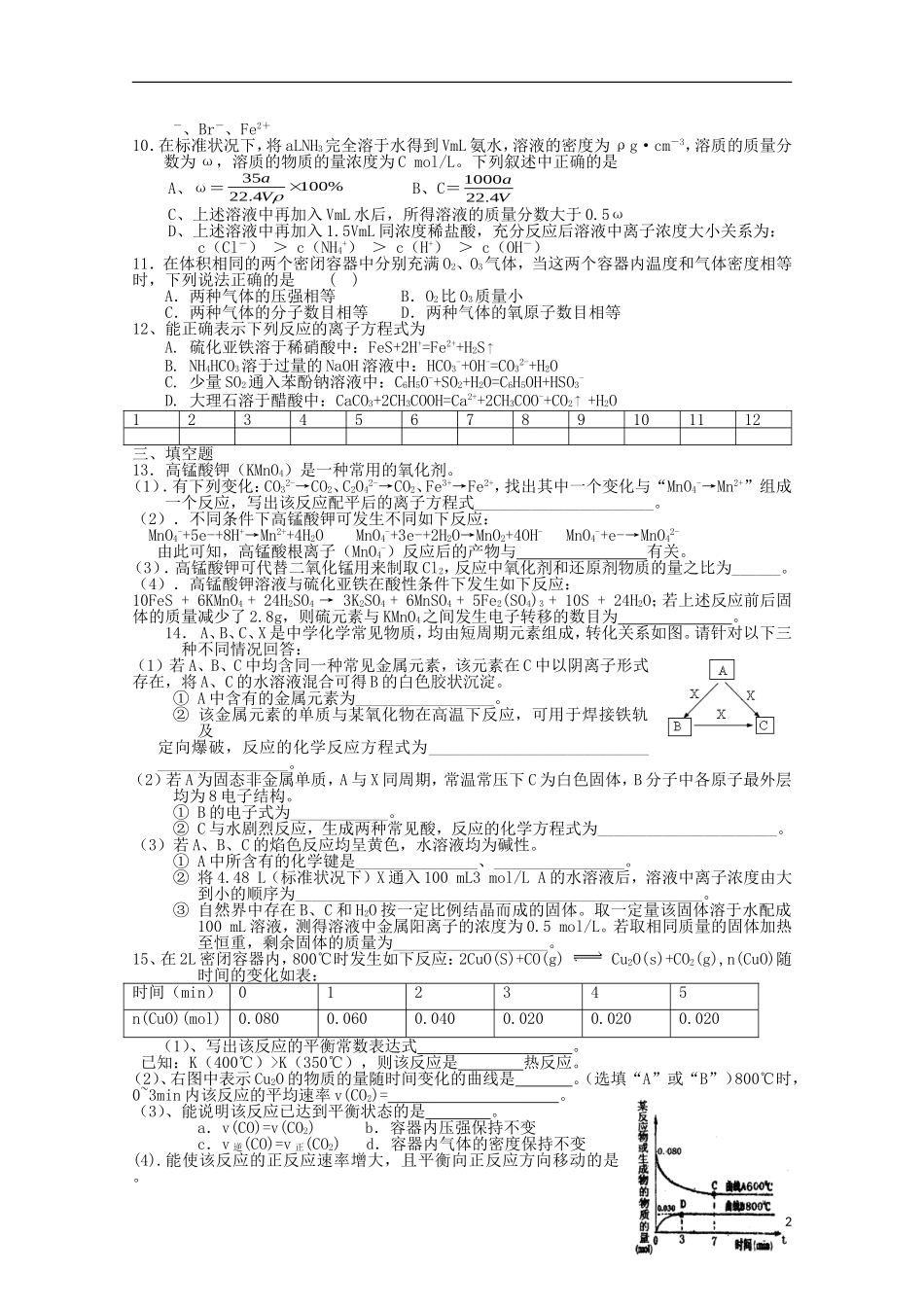 海南省文昌中学2015届高三化学考前模拟测试卷六_第2页