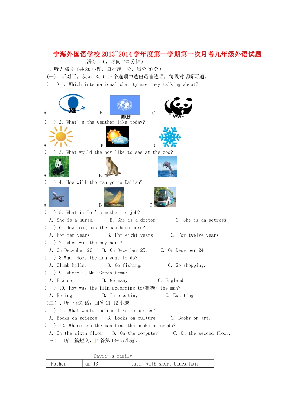 江苏省徐州市睢宁县宁海外国语学校2014届九年级英语上学期第一次月考试题牛津译林版_第1页