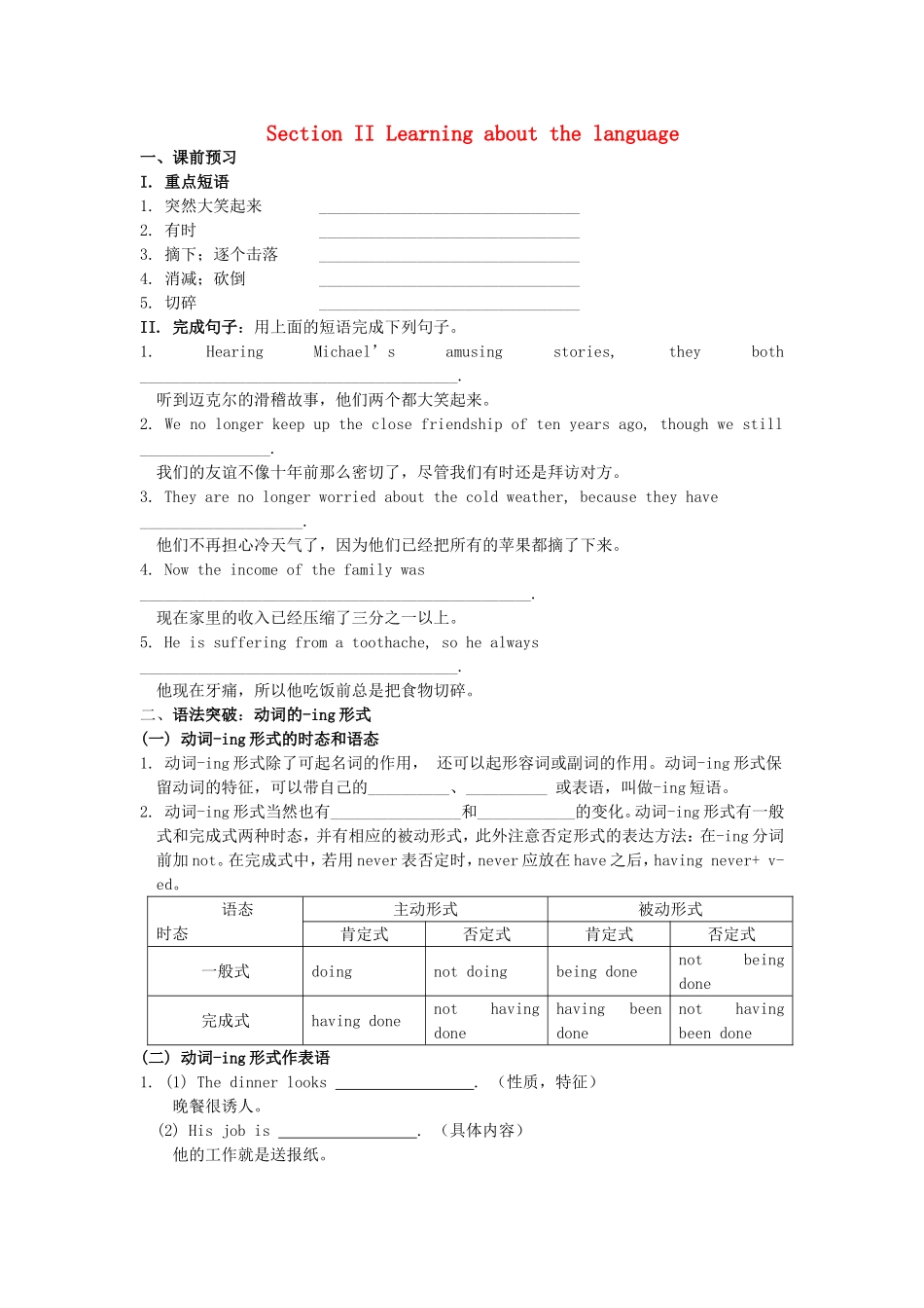 吉林省吉林市第一中学校高中英语Unit3AtasteofEnglishHumourSectionIILearningaboutthelanguage练习新人教版必修4_第1页