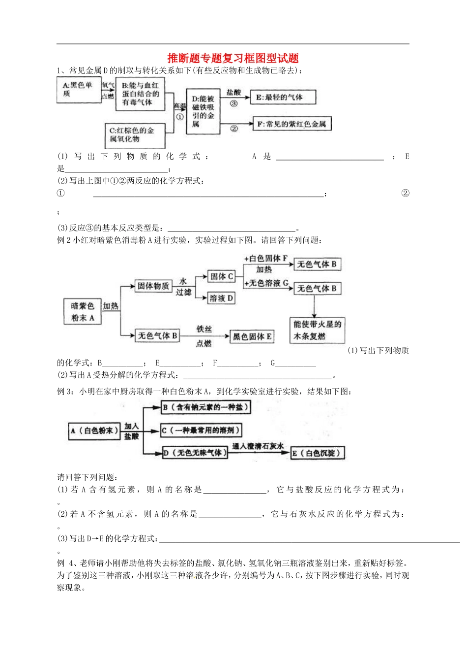 广东省河源市南开实验学校2015届中考化学专题突破推断题_框图型试题无答案_第1页