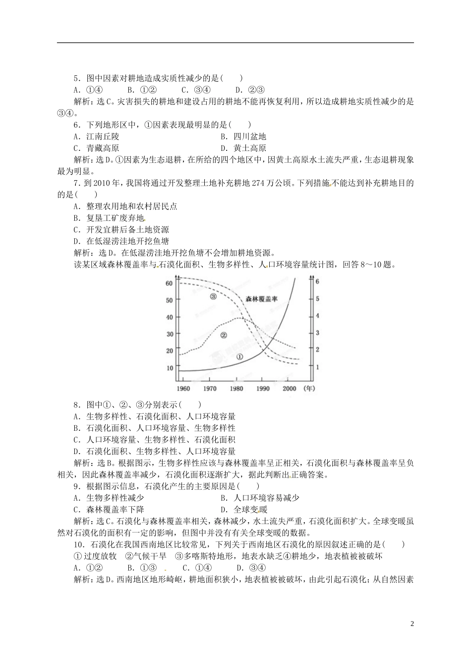 【优化指导】2013高考地理总复习 复习效果检测 环境保护 湘教版选修6_第2页