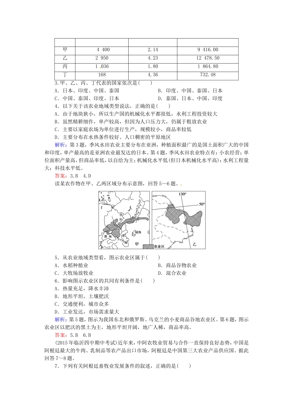 优化探究2016届高考地理总复习8.2世界主要农业地域类型练习_第3页