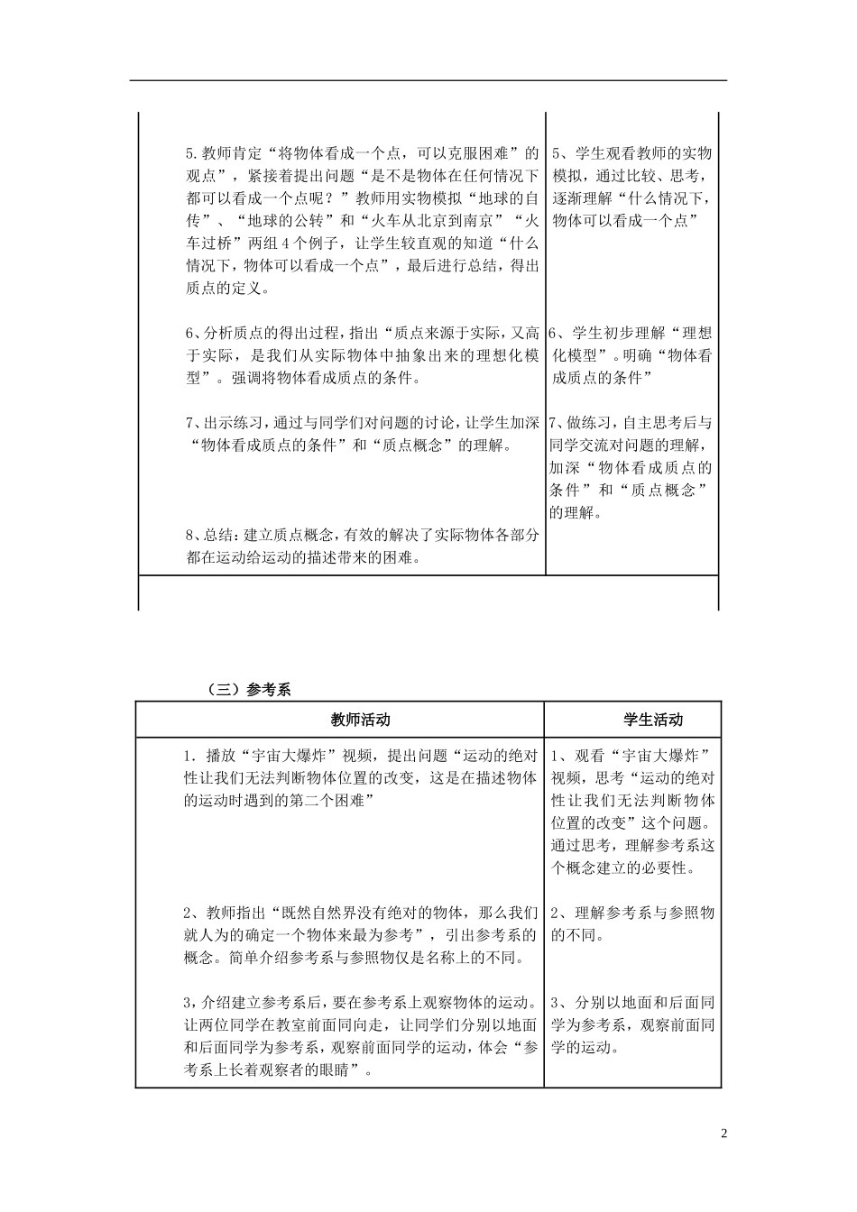 2015高中物理1.1质点参考系坐标系教学设计新人教版必修1_第2页