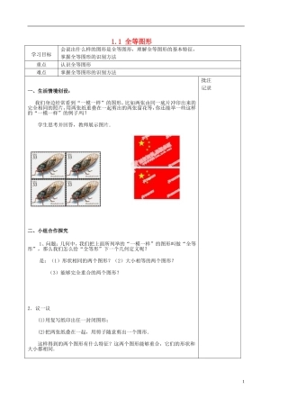 江苏输容市后白中学八年级数学上册1.1全等图形教案新版苏科版