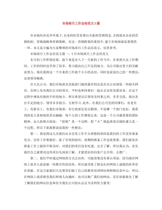 市场部月工作总结范文3篇