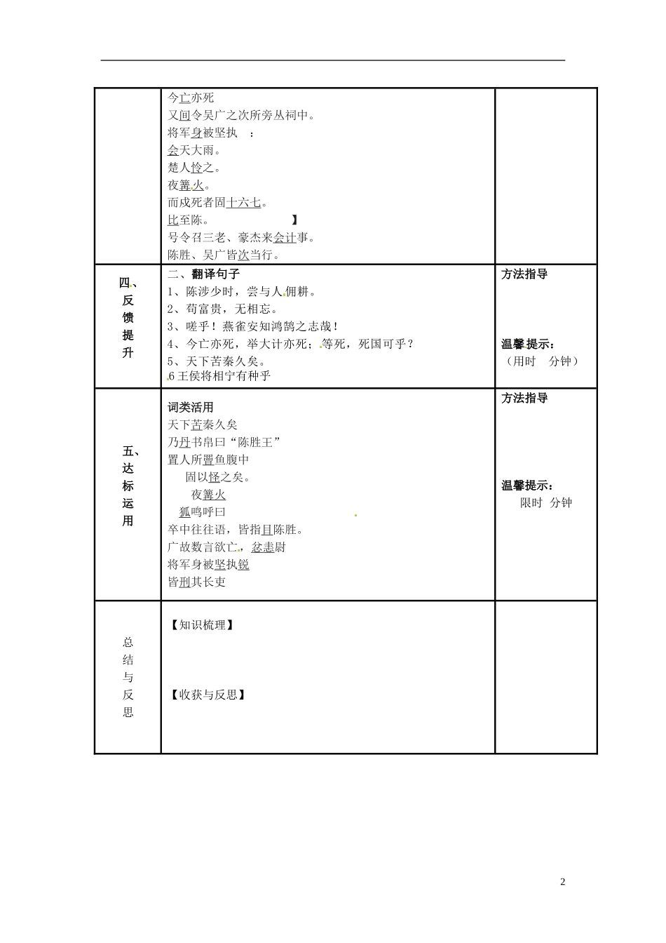 河南省濮阳市范县濮城镇中学九年级语文上册21陈涉世家学案1无答案新人教版_第2页